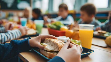 Children eating a nutritious lunch at school