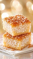 lamington cake with coconut crumbs macro closeup showing rich chocolate coating and coconut texture in sharp detail