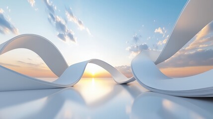Abstract White Architectural Forms at Sunset