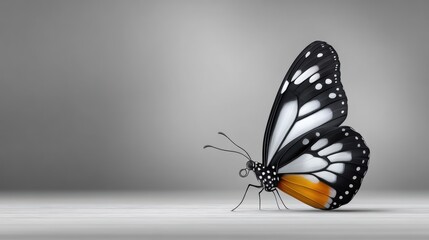 Obraz premium Exploring the Beauty of a Butterfly with Black and White Wings in Illustrative Digital Art Form