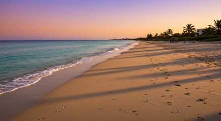Serene Sunset Over Tropical Beach with Palm Trees