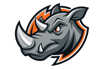 Aggressive rhino head showcases bold orange accents and sharp lines on a clean white backdrop