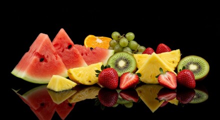 Colorful Summer Fruits on Black Background