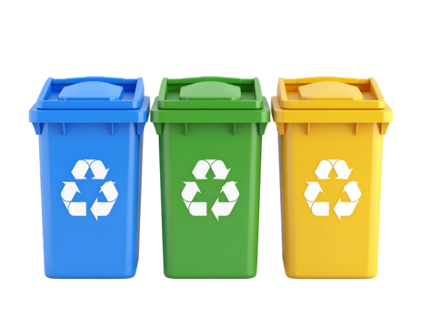 Colorful recycling bins for waste management and sustainability. Transparent background