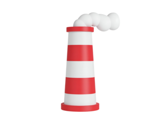 Red and white striped chimney with swirling smoke. Transparent background