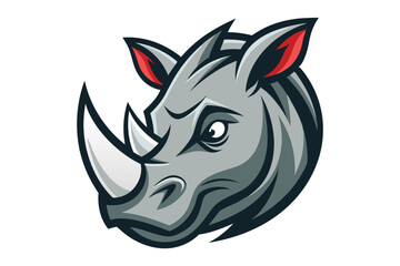 Gray cartoon rhino head shows powerful features in an animal head close up