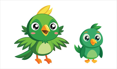 Fototapeta premium Two adorable cartoon green parrots illustration