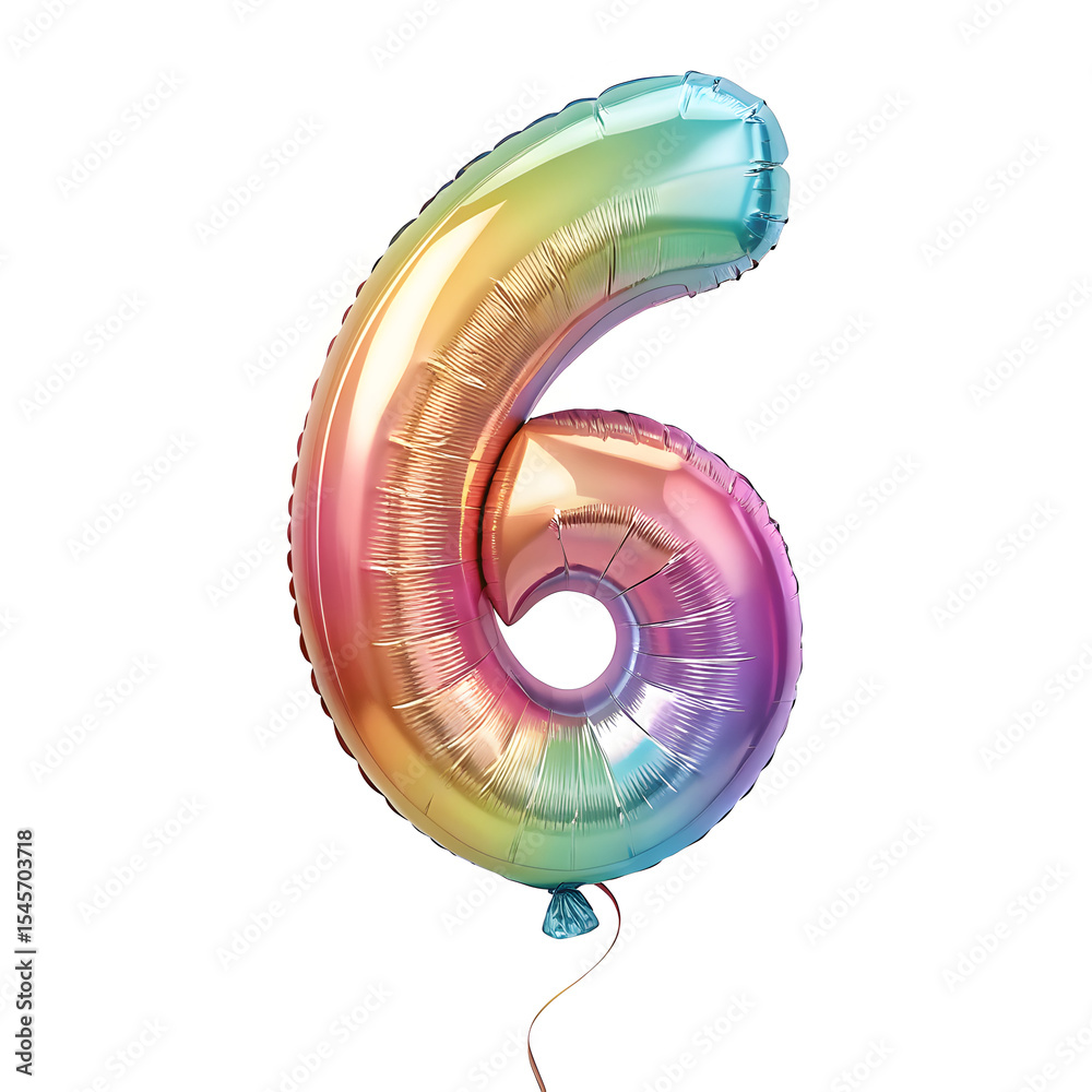 Fototapete a balloon shaped like the number 6,holographic metallic finish with realistic reflections and smooth