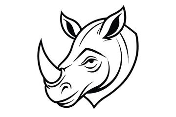 Black outline displays an isolated rhinoceros head on a white background beautifully