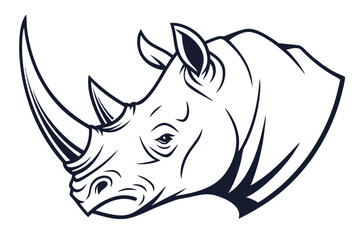 Black line drawing shows a close up side view of a rhinoceros head