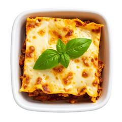 Top view of Lasagna, Italy, India in cup isolated on transparent background, object, cut out