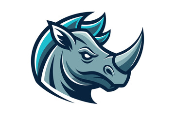 Illustrated blue rhino with focused expression showcases animal strength and robust nature