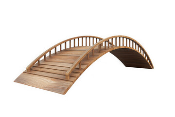 Detailed wooden garden bridge illustration, arched footbridge structure, landscaping element, architecture, isolated on transparent background