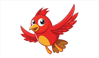 Fototapeta premium Cute cartoon red bird in flight illustration