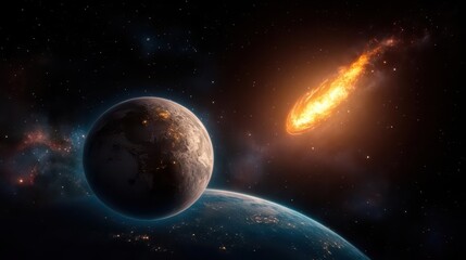 Fototapeta premium Cosmic Collision: Planet & Comet Impact