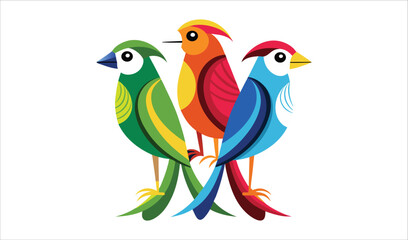 Naklejka premium Three colorful birds abstract illustration