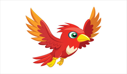 Obraz premium Cartoon red bird in flight with orange wings