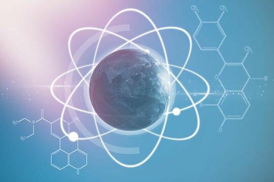 Fototapeta Composite image of planet earth amidst atom