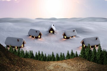 Digitally generated Cute village in the snow