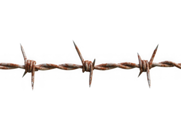 High resolution rusty barbed wire fence security danger sharp metal texture illustration isolated on transparent background