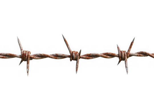 High resolution rusty barbed wire fence security danger sharp metal texture illustration isolated on transparent background - Powered by Adobe