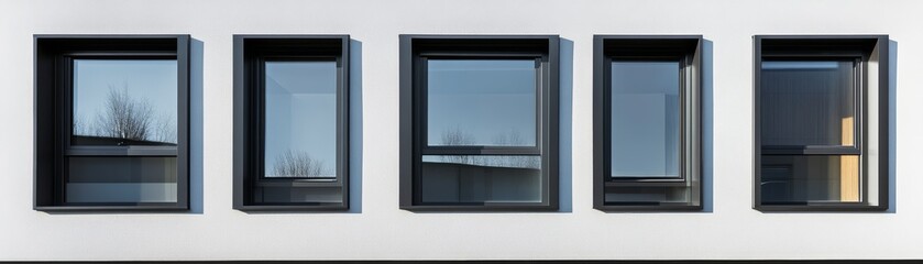 Modern Black Frame Windows on White Wall, Architectural Design, Exterior, Facade Window Design, Modern Architecture