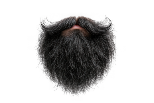 Realistic detailed beard and mustache png image for graphic design, cosplay, and character creation elements, isolated on transparent background