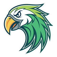 Fierce green and white eagle head displays focused intensity with bold outline design