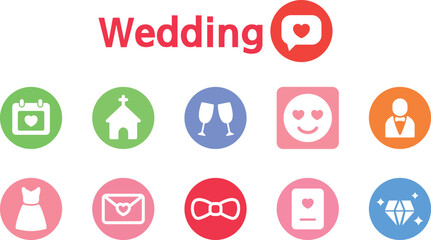 Wedding Colorful Icon Set Vector Illustration