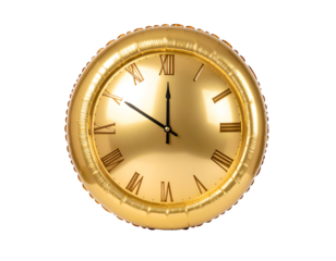 Gold clock with Roman numerals. Transparent background