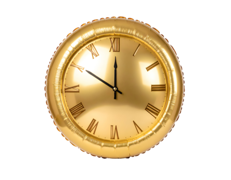 Gold clock with Roman numerals. Transparent background