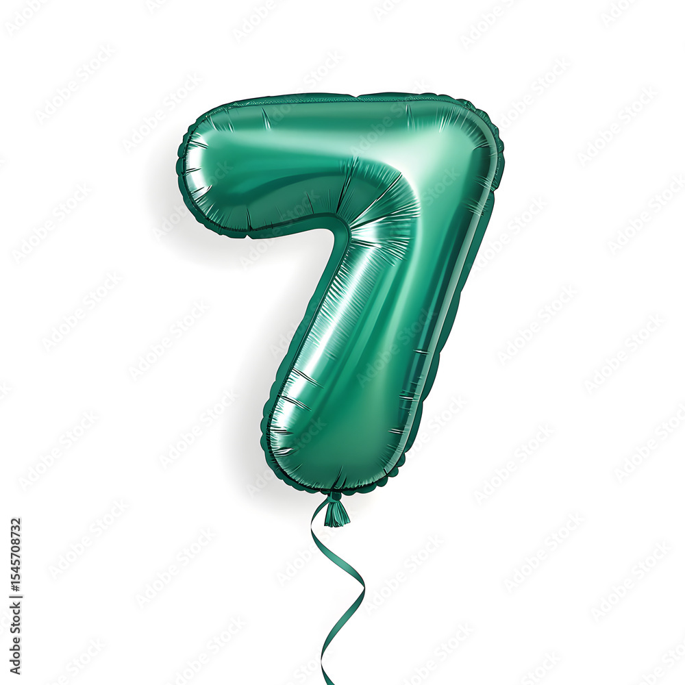 Fototapete a balloon shaped like the number 7,emerald green metallic finish with realistic reflections and smoo