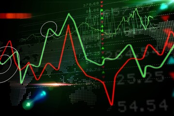 Stocks and shares on black background