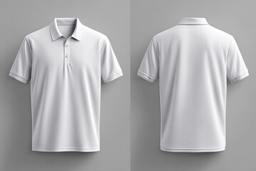 Plain white short-sleeved polo shirt shown front and back on a gray background