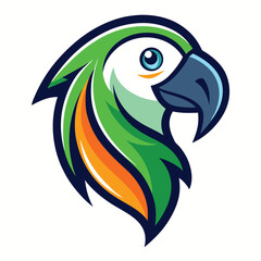 Bright colors accentuate the parrot's unique, modern, and stylized head in profile