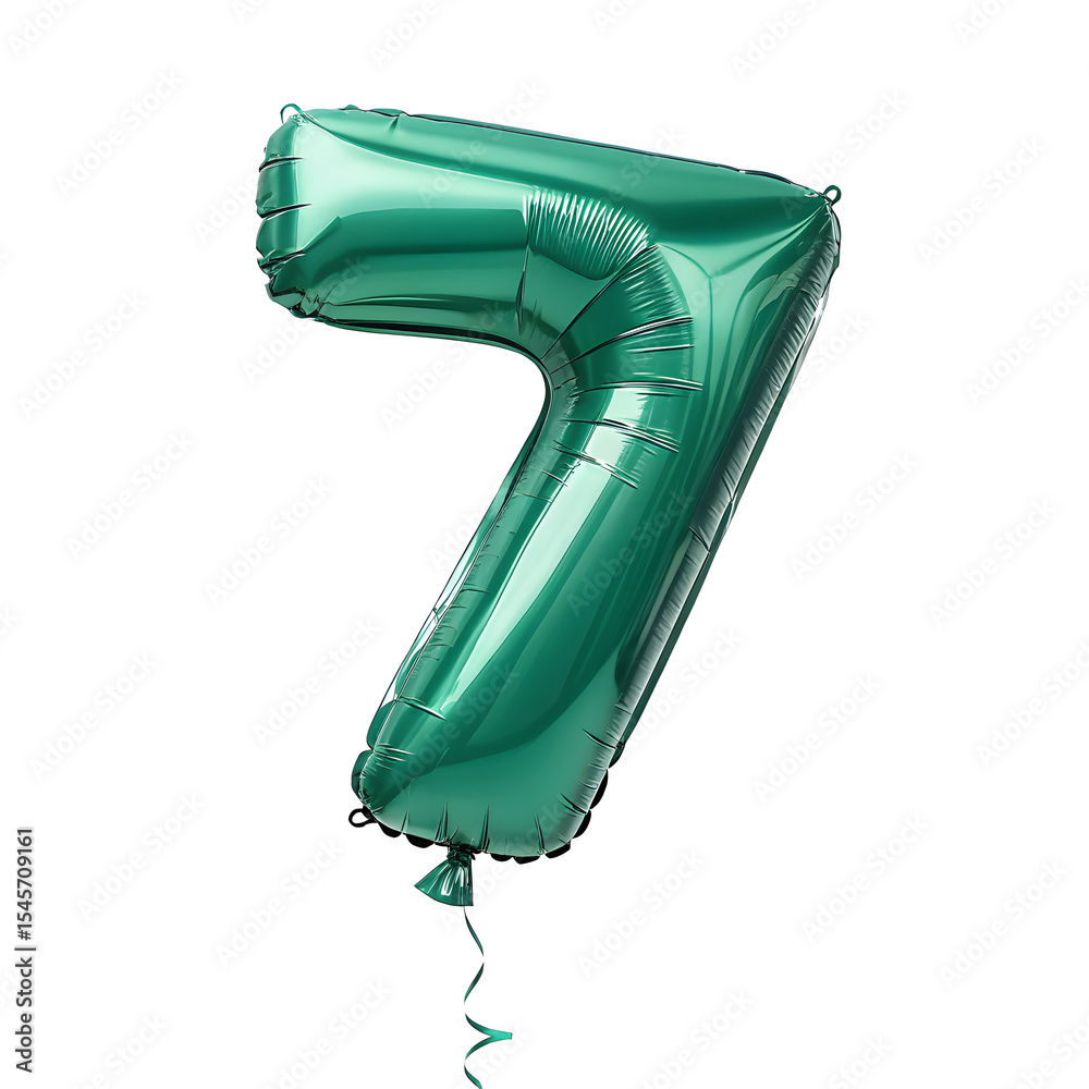 Fototapete a balloon shaped like the number 7,emerald green metallic finish with realistic reflections and smoo