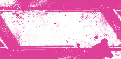 Abstract grunge texture with pink paint splatters and scratched elements against a white background