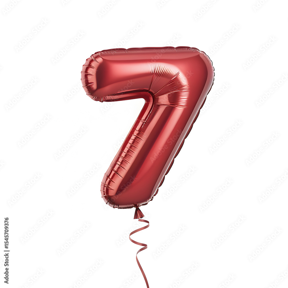 Fototapete a balloon shaped like the number 7,glossy red metallic finish with realistic reflections and smooth 