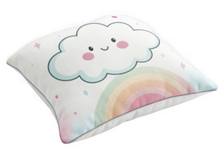 Adorable pastel rainbow and smiling cloud decorative pillow