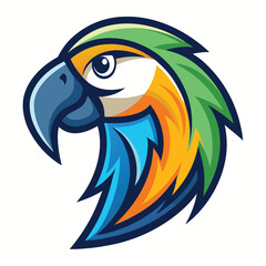 Colorful parrot head shows a sleek style with streamlined bold outlines and vibrant plumage