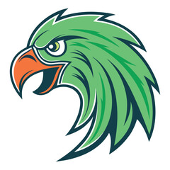 Green stylized falcon head shows a fierce expression, creating a memorable sports logo