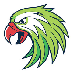 Bold parrot head sports logo displays vivid colors and an aggressive, determined expression