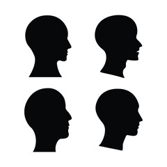 Set of Four Human Head Silhouettes Vector in Minimal Style on Clean Background