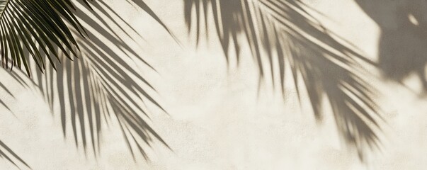 Obraz premium Palm Leaf Shadow on Beige Wall, Summer, Tropical, shadow photography