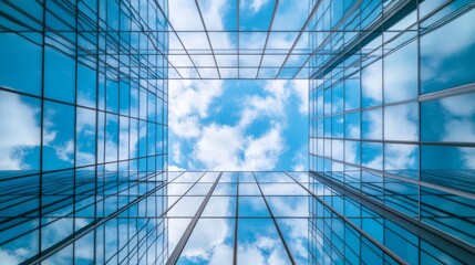 Obraz premium Skyline Reflection Glass Facade and Blue Sky, architecture, cityscape