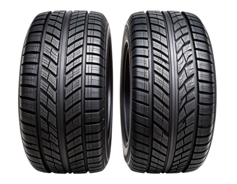 Top-Down View of Two Overlapping Snow Tires with Visible Tread Details, Transparent Background - Powered by Adobe
