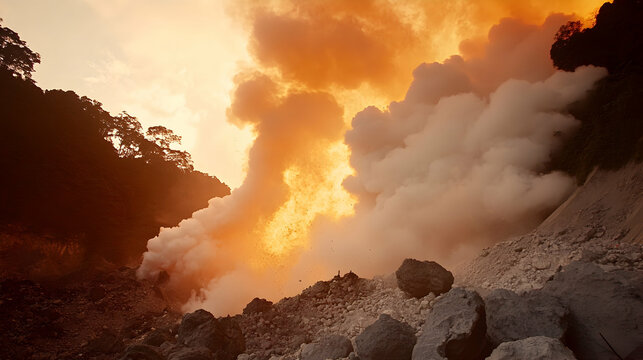 Sulfuric Smoke Rising at Mount Papandayan Crater