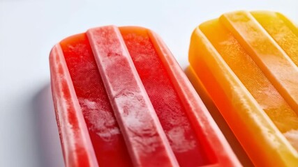 Vivid red and orange ice pops resting side-by-side, showcasing their textured surfaces and bright colors, perfect for summertime refreshment.