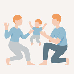Flat Illustration Baby's First Steps with Parent's Support Family Moment