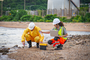 Scientists and assistants will collect water samples from the wastewater to analyze the water quality.